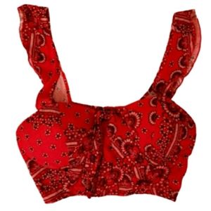 Red Bandana Print Crop Smock Sleeveless Top